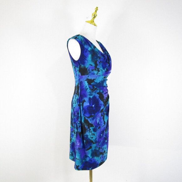 Lauren Ralph Lauren Petite Blue Green Watercolor Floral Sheath Dress Size 10P - Picture 4 of 10